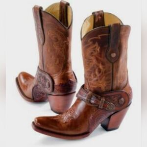 Corral Boots G1907 Ladies Golden Brown Tooled Leather Western Size 8